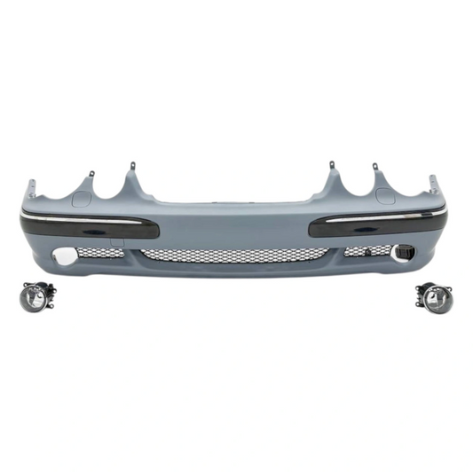 Front bumper assembly Mercedes-Benz W210 in AMG E55 Look style (2000-2002) for headlight washers