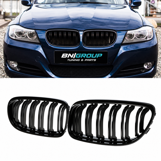 Nerki grilla BMW 3-Series E90 E91 (2008–2011) – Czarny Połysk / Podwójne
