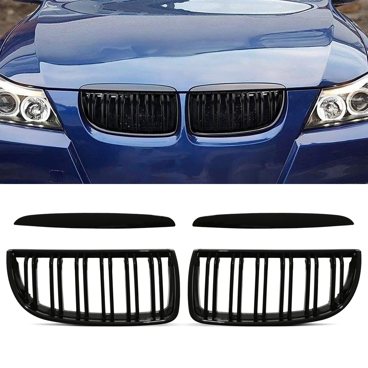 Nerki Grill BMW E90 E91 (2005-2008) Czarny połysk Podwójny