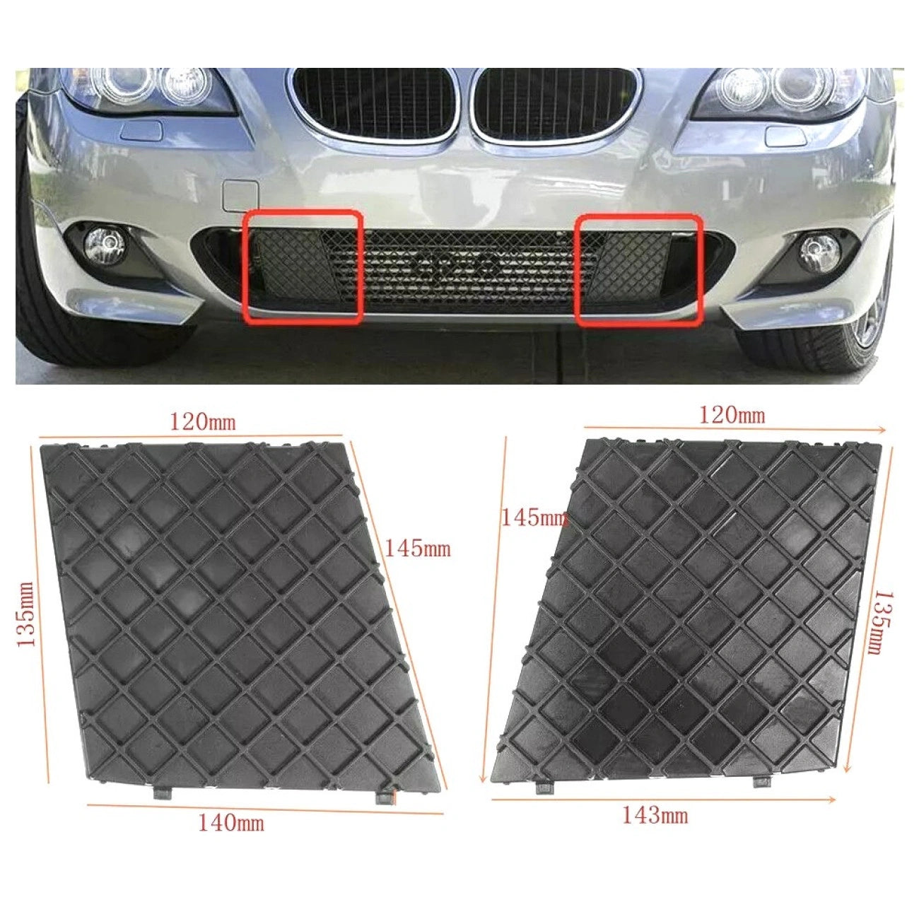 Side Grilles in the Central Lower Mesh for BMW 5-Series E60/E61 (2003-2010) in M-Tech / M Paket style