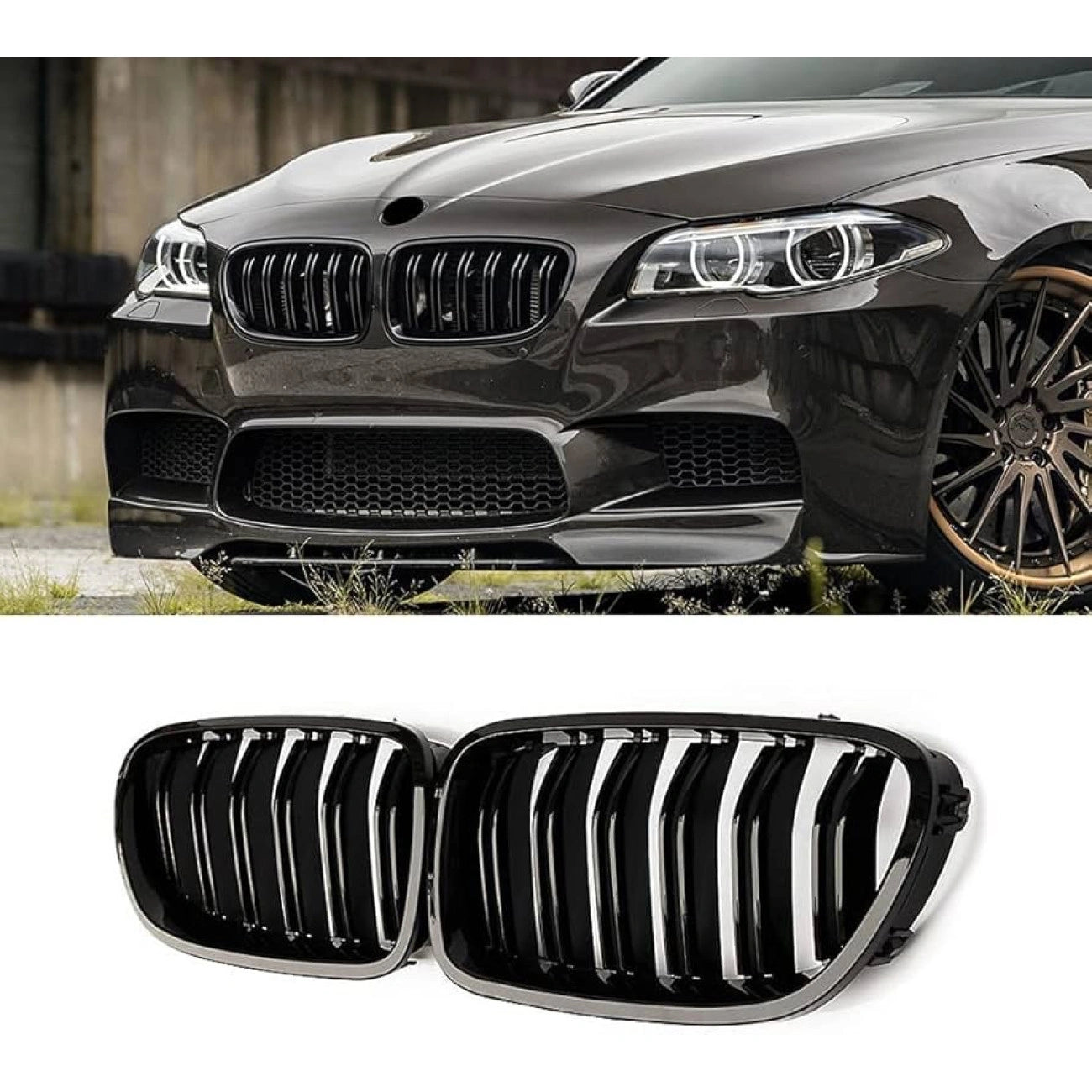 Radiator Grilles (Nostrils) BMW 5-Series F10 F11 (Gloss Black/Double)
