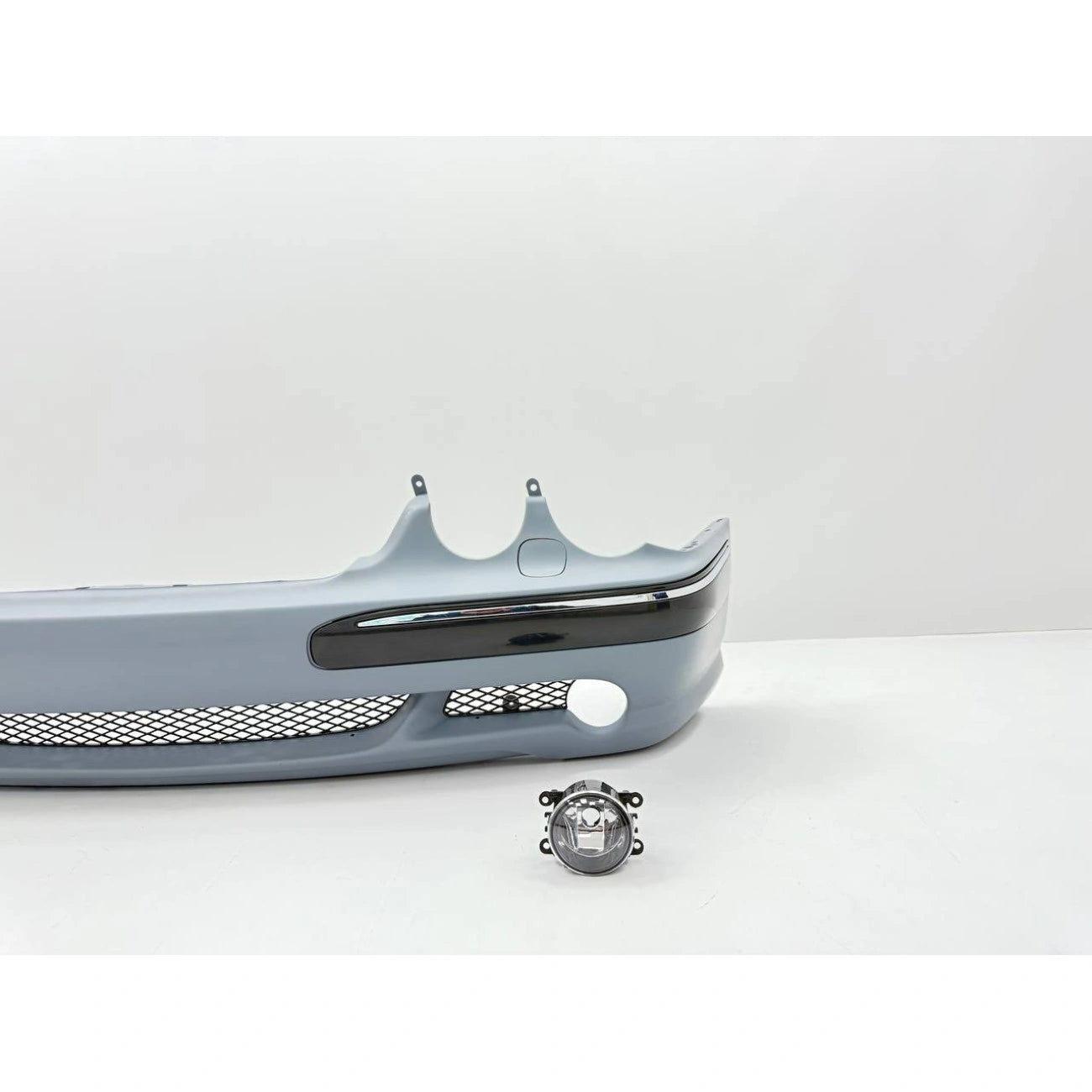 Front bumper assembly Mercedes-Benz W210 in AMG E55 Look style (2000-2002) for headlight washers